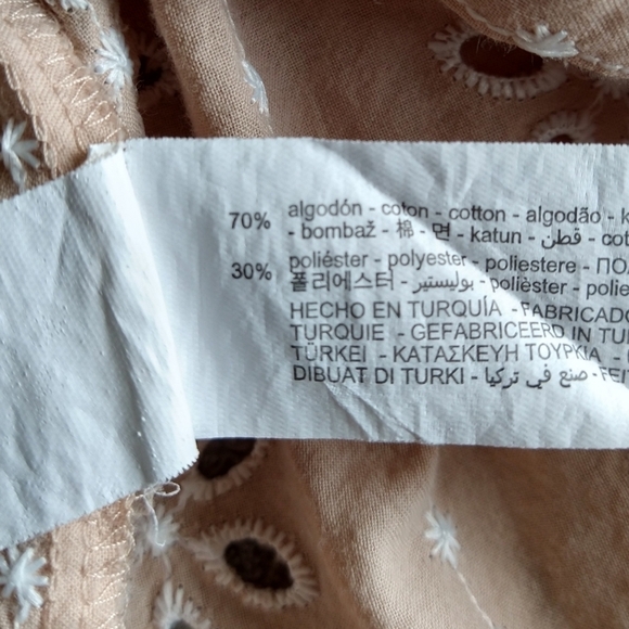 Zara Peach Openwork Embroidery Cutout Long Sleeve Button-Up Shirt Boho - Picture 9 of 10